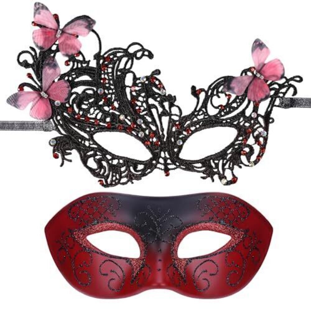 9043 Couple Masquerade Masks Set - 2 Pack Red 1950s Vintage Carnival